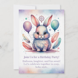 Cute Rabbit Birthday Invitation Woodland Boho  Kaart