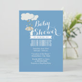 Cute Rabbit Blue Baby Shower Invitations (Debout devant)