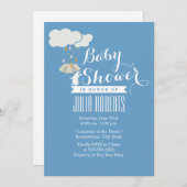 Cute Rabbit Blue Baby Shower Invitations (Devant / Derrière)