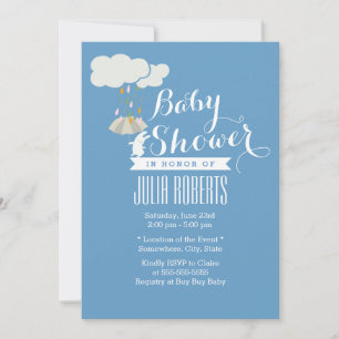 Cute Rabbit Blue Baby Shower Invitations Kaart