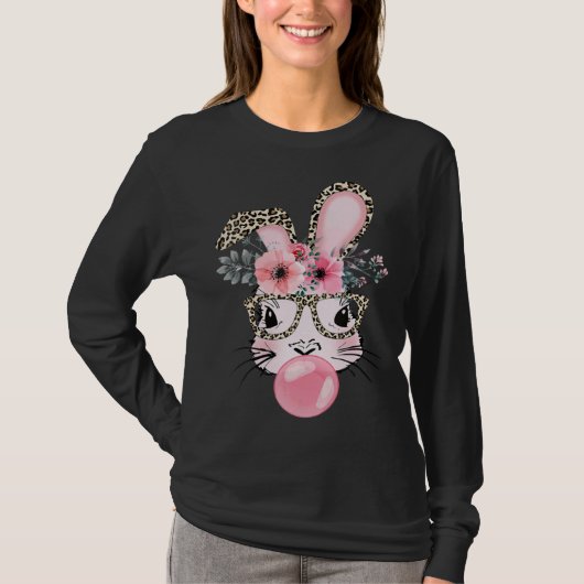 Cute Rabbit Bubble Gum Easter Day Bunny Leopard Gl T-shirt (Voorkant)