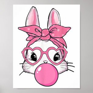 Cute Rabbit Bunny Blowble Gum Paasdag Poster