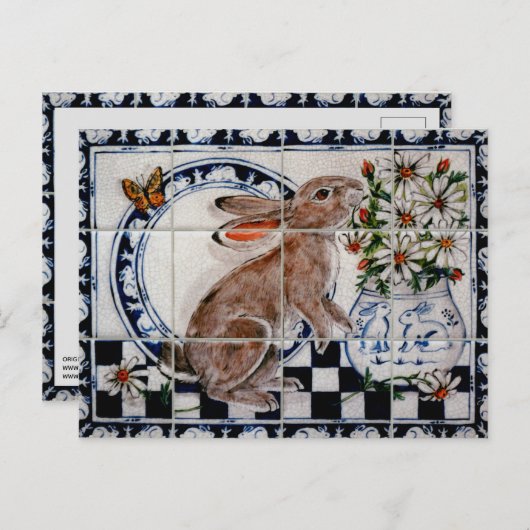 Cute Rabbit Bunny Cute Dedham Delft Tile Carte pos (Devant / Derrière)
