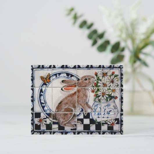 Cute Rabbit Bunny Cute Dedham Delft Tile Carte pos (Debout devant)