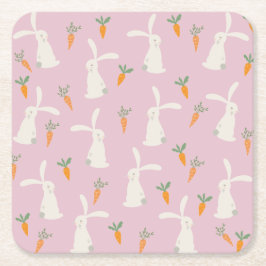 Cute Rabbit Carrot Patroon Vierkante Kartonnen Onderzetter