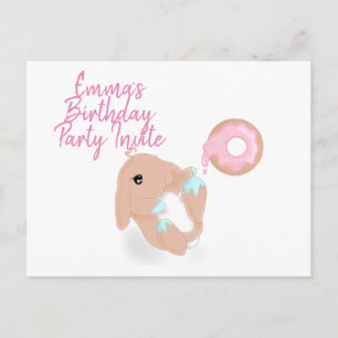 Cute Rabbit Cartoon Bunny Birthday Party Invite Briefkaart
