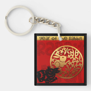 Cute Rabbit Chinese Year Zodiac Birthday ASqK Sleutelhanger