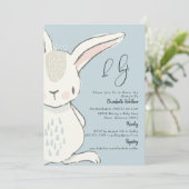 Cute Rabbit Dusty Baby shower bleu Invitation (Debout devant)