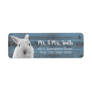 Cute Rabbit Dusty Blue Barn Wood Baby shower Etiket