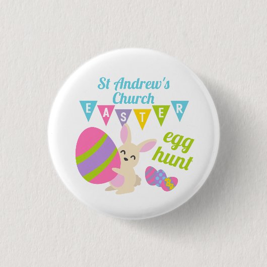 Cute Rabbit Easter Egg Hunt Blue Ronde Button 3,2 Cm (Voorkant)