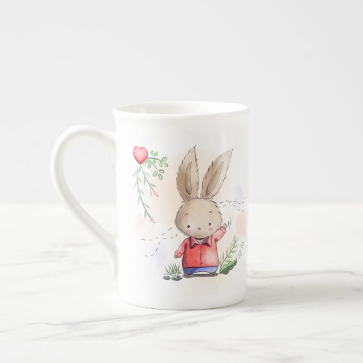 Cute Rabbit en Hearts Porselein Kop (Links)