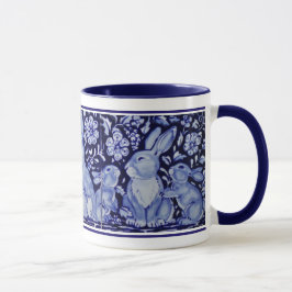 Cute Rabbit Family Blue White Delft Dedham Mok