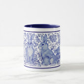 Cute Rabbit Family Blue White Delft Dedham Mok (Midden)