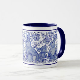 Cute Rabbit Family Blue White Delft Dedham Mok