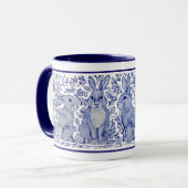Cute Rabbit Family Blue White Delft Dedham Mok (Voorkant links)