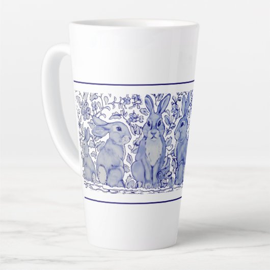 Cute Rabbit Family Blue White Delft Dedham Mok (Linkerhoek)