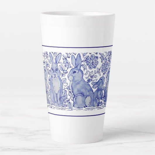 Cute Rabbit Family Blue White Delft Dedham Mok (Voorkant)