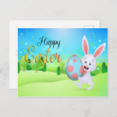Cute Rabbit Holding Blue Pink Easter Eggs Holiday Briefkaart (Voorkant / Achterkant)