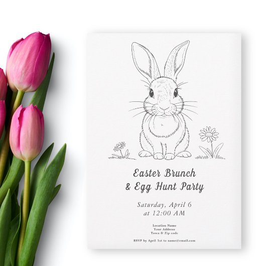 Cute Rabbit Line Art - Invitation à la chasse aux 