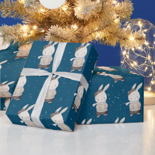Cute Rabbit met Ice Schaatsen Cadeaupapier