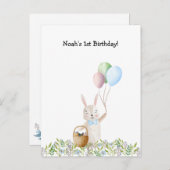 Cute Rabbit On A Picnic With Balloons Invitation (Devant / Derrière)