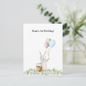 Cute Rabbit On A Picnic With Balloons Invitation (Debout devant)