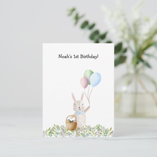 Cute Rabbit On A Picnic With Balloons Invitation (Debout devant)