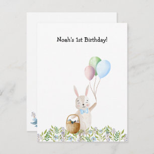 Cute Rabbit On A Picnic With Balloons Invitation