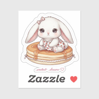 Cute Rabbit on Fluffy Pancake-Pancake Pajama Bunny Sticker