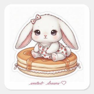 Cute Rabbit on Fluffy Pancake-Pancake Pajama Bunny Vierkante Sticker