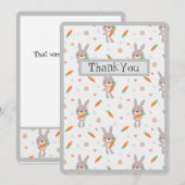 Cute Rabbit Oranje Grey Boy Girl Bedankkaart (Voorkant / Achterkant)