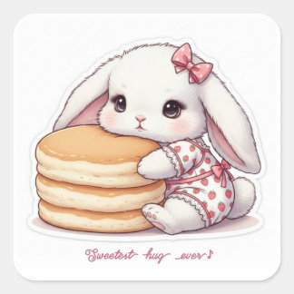 Cute Rabbit & Pancake - Adorable Breakfast Sweet  Vierkante Sticker