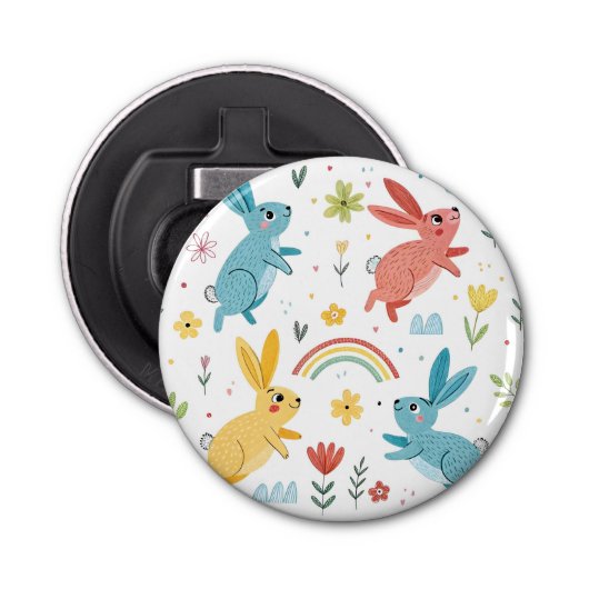 Cute Rabbit Pattern Button Flesopener (Voorkant)