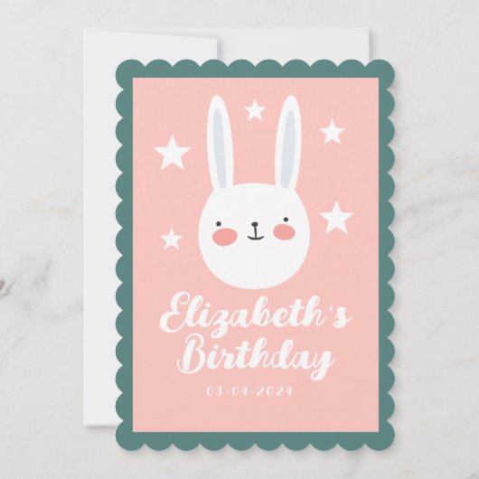 Cute Rabbit roze Green Paarse Stars Birthday Kaart (Achterkant)