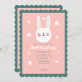 Cute Rabbit roze Green Paarse Stars Birthday Kaart (Voorkant / Achterkant)