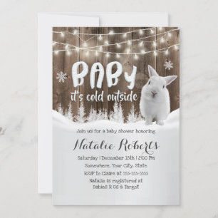 Cute Rabbit Rustic Winter Forest Baby shower Kaart