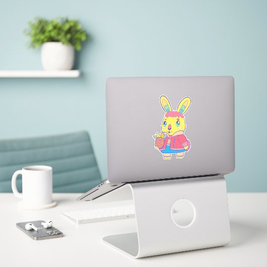 Cute Rabbit Sticker (Laptop op bureau)