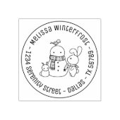 Cute Rabbit Toevoeging Wortel aan Snowman Round Ad Rubberstempel (Afrduk)