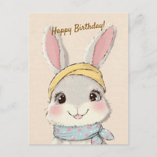 Cute Rabbit with Bandana Kids Birthday Invitation