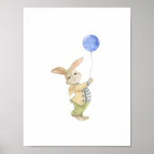 Cute Rabbit With Blue Balloon Nursery Poster (Voorkant)
