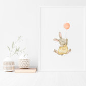 Cute Rabbit With Pink Balloon Nursery Poster