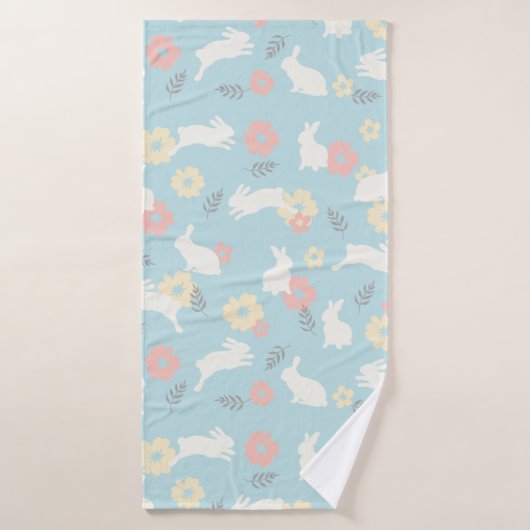Cute Rabbits Flowers Pattern Badhanddoek (Badhanddoek)