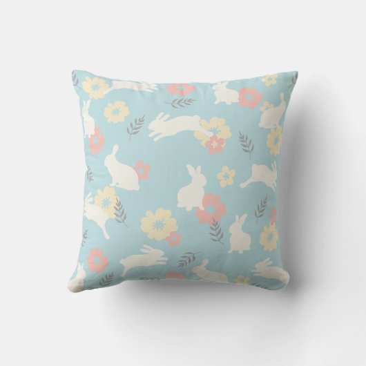 Cute Rabbits Flowers Pattern Kussen (Achterkant)