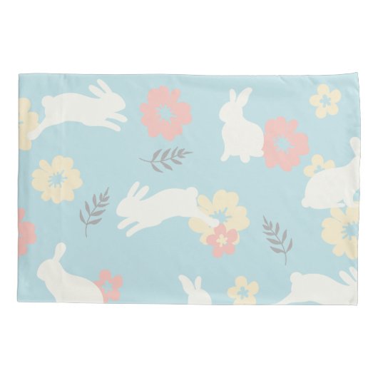 Cute Rabbits Flowers Pattern Kussensloop (Achterkant)