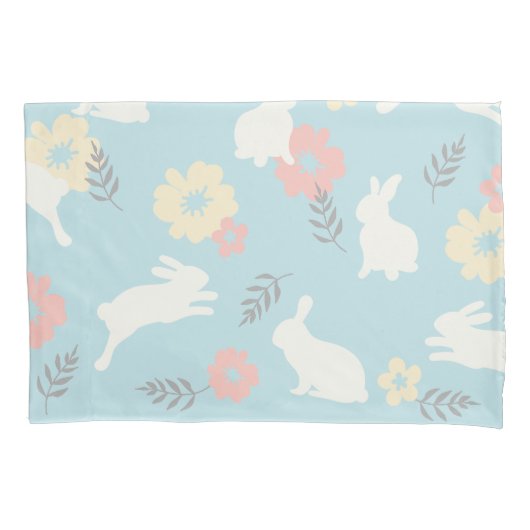 Cute Rabbits Flowers Pattern Kussensloop (Voorkant)