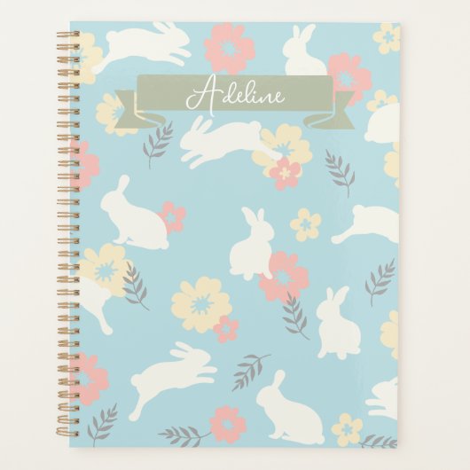 Cute Rabbits Flowers Pattern Planner (Voorkant)