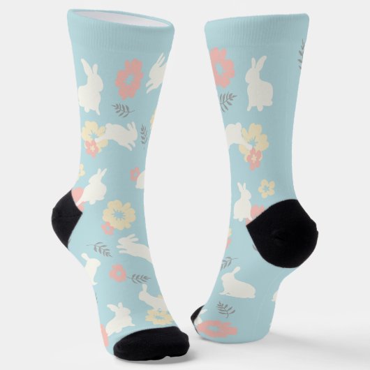 Cute Rabbits Flowers Pattern Sokken (Gebogen)