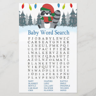 Cute Raccoon Baby shower Word Search