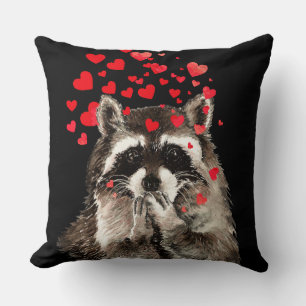 Cute Raccoon Bblazing Kisses Love Hearts Kussen