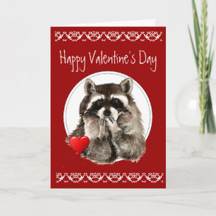 Cute Raccoon Bblazing Kisses voor uw Valentijn Feestdagen Kaart